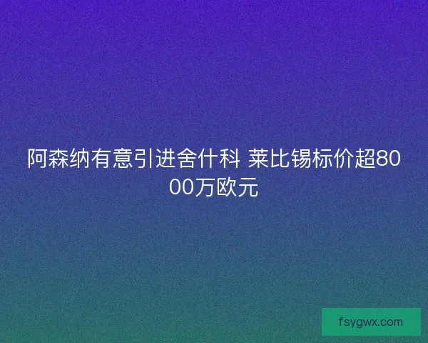 阿森纳有意引进舍什科 莱比锡标价超8000万欧元